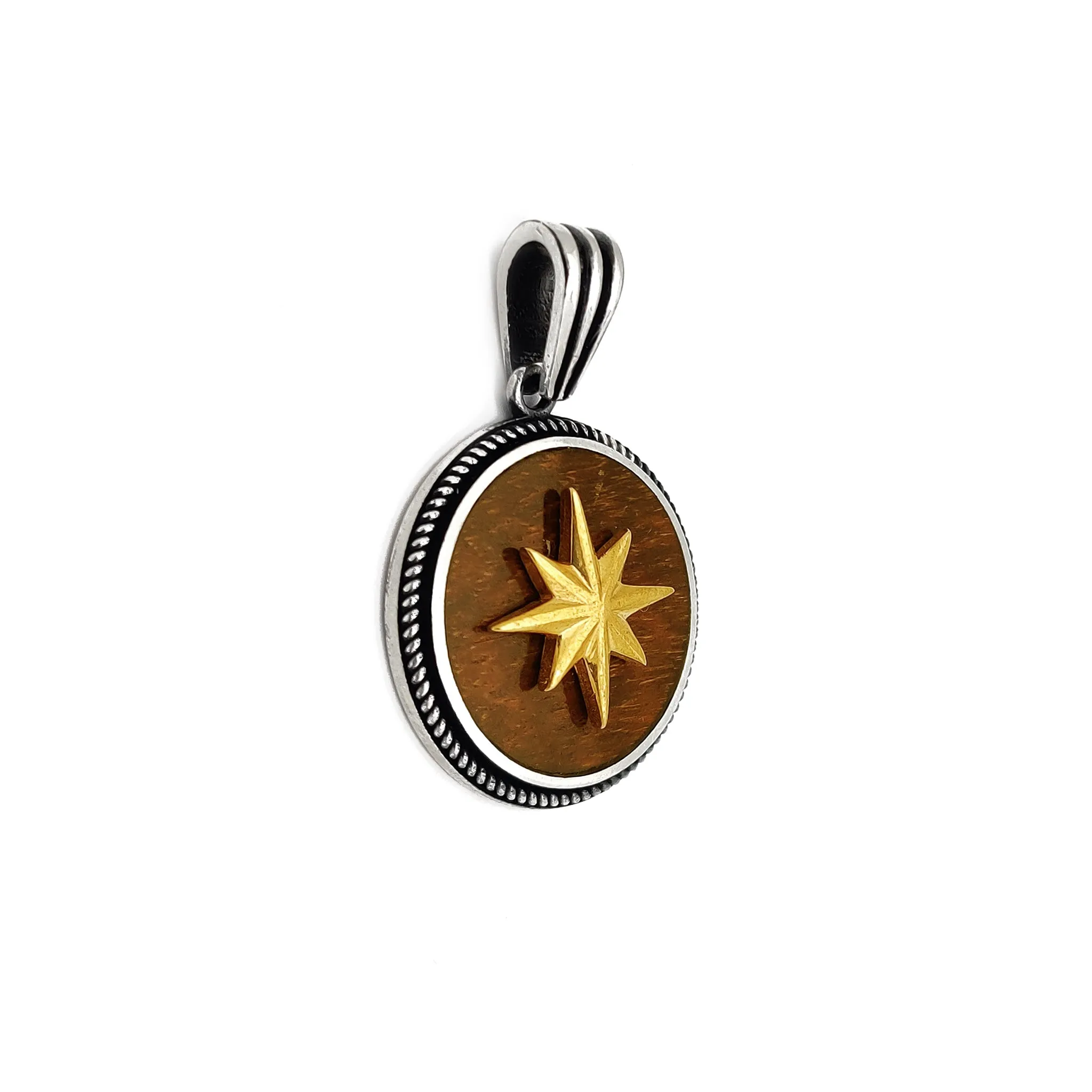 Antique-Finish Silver Star & Mahogany Pendant