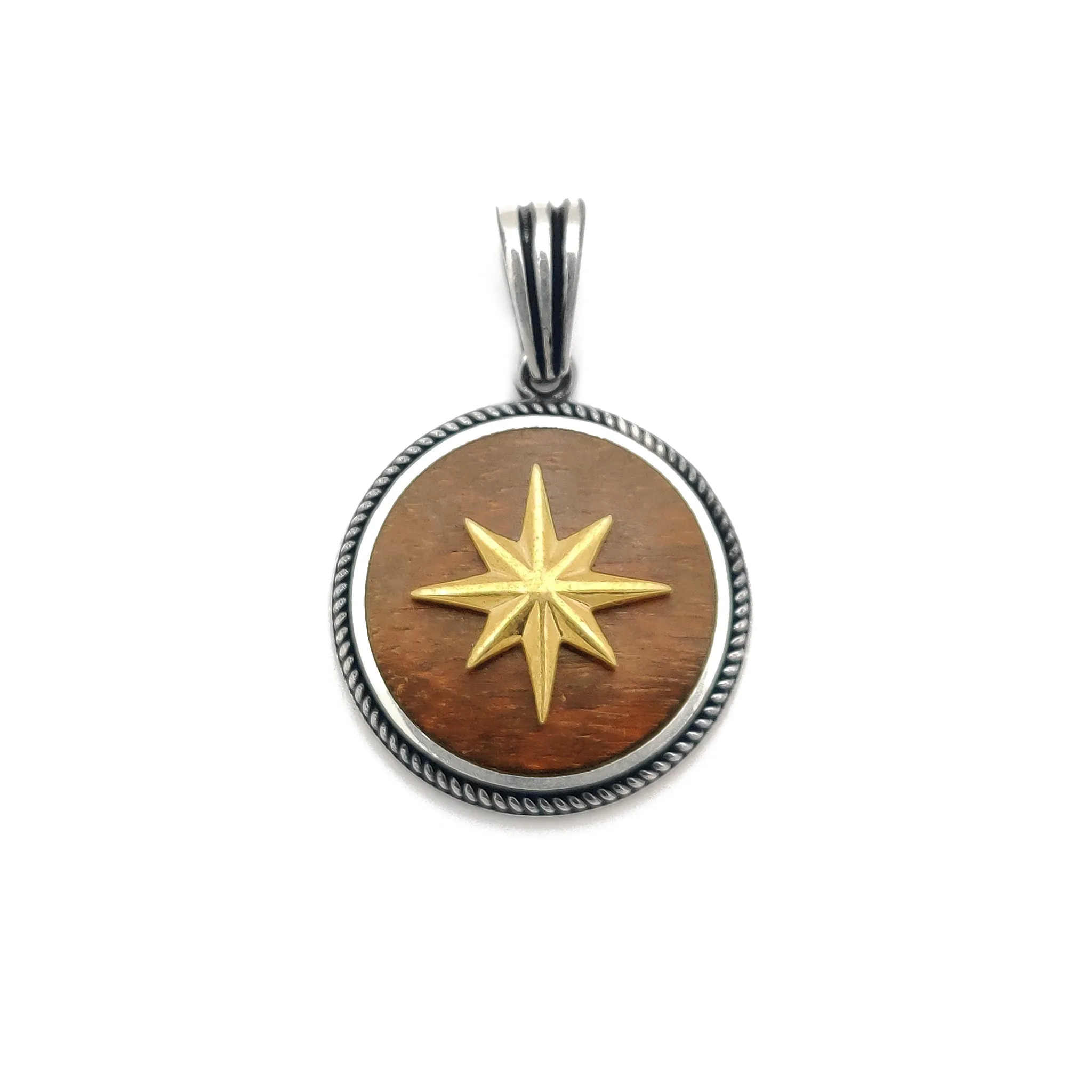 Antique-Finish Silver Star & Mahogany Pendant