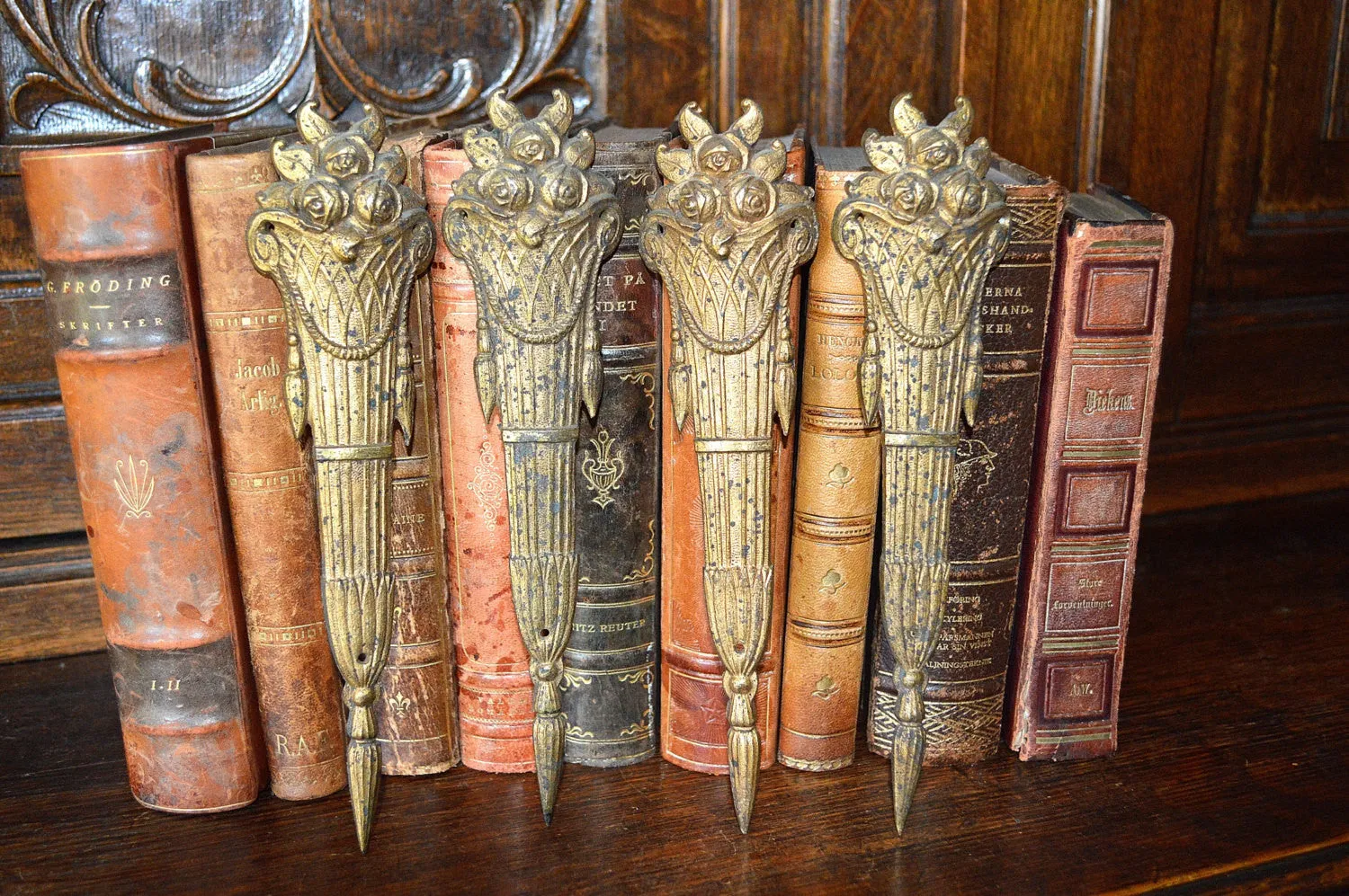 Antique Large Pair French Pediments Ormolu Bronze Floral Basket Mounts 2 Pair Available
