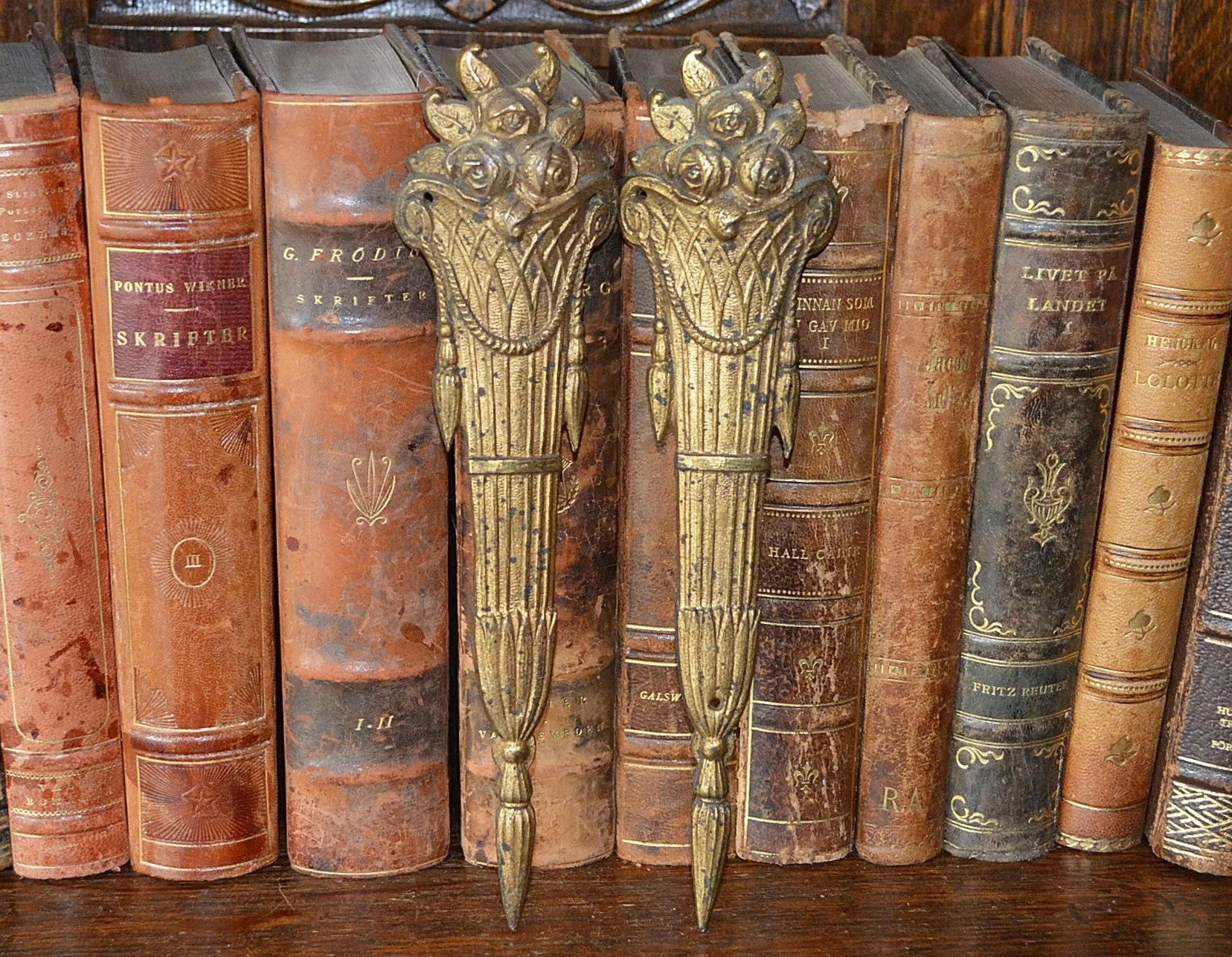 Antique Large Pair French Pediments Ormolu Bronze Floral Basket Mounts 2 Pair Available