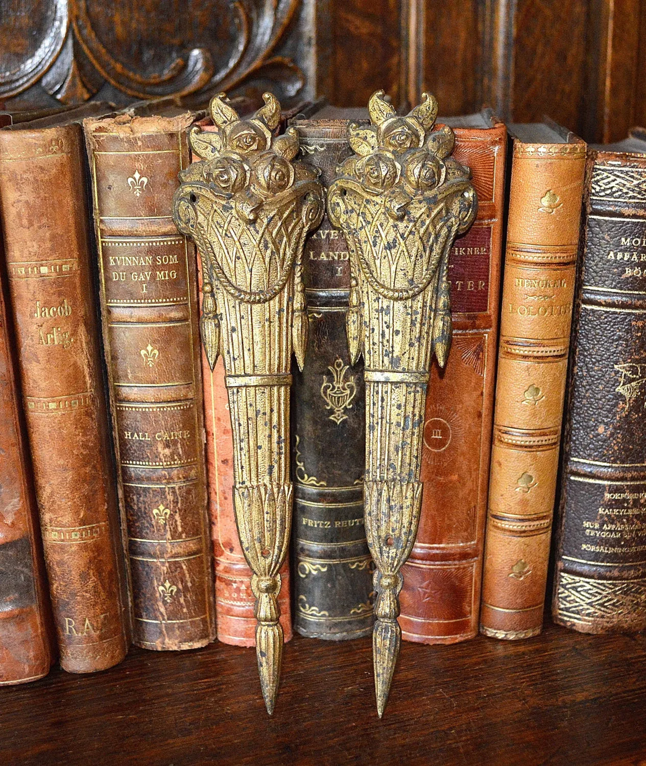 Antique Large Pair French Pediments Ormolu Bronze Floral Basket Mounts 2 Pair Available