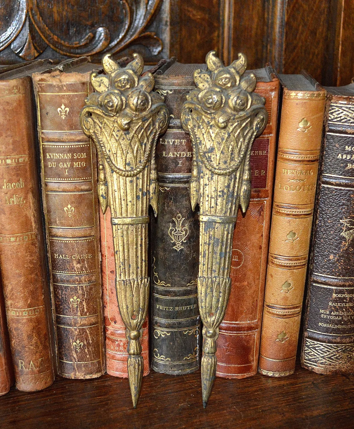 Antique Large Pair French Pediments Ormolu Bronze Floral Basket Mounts 2 Pair Available