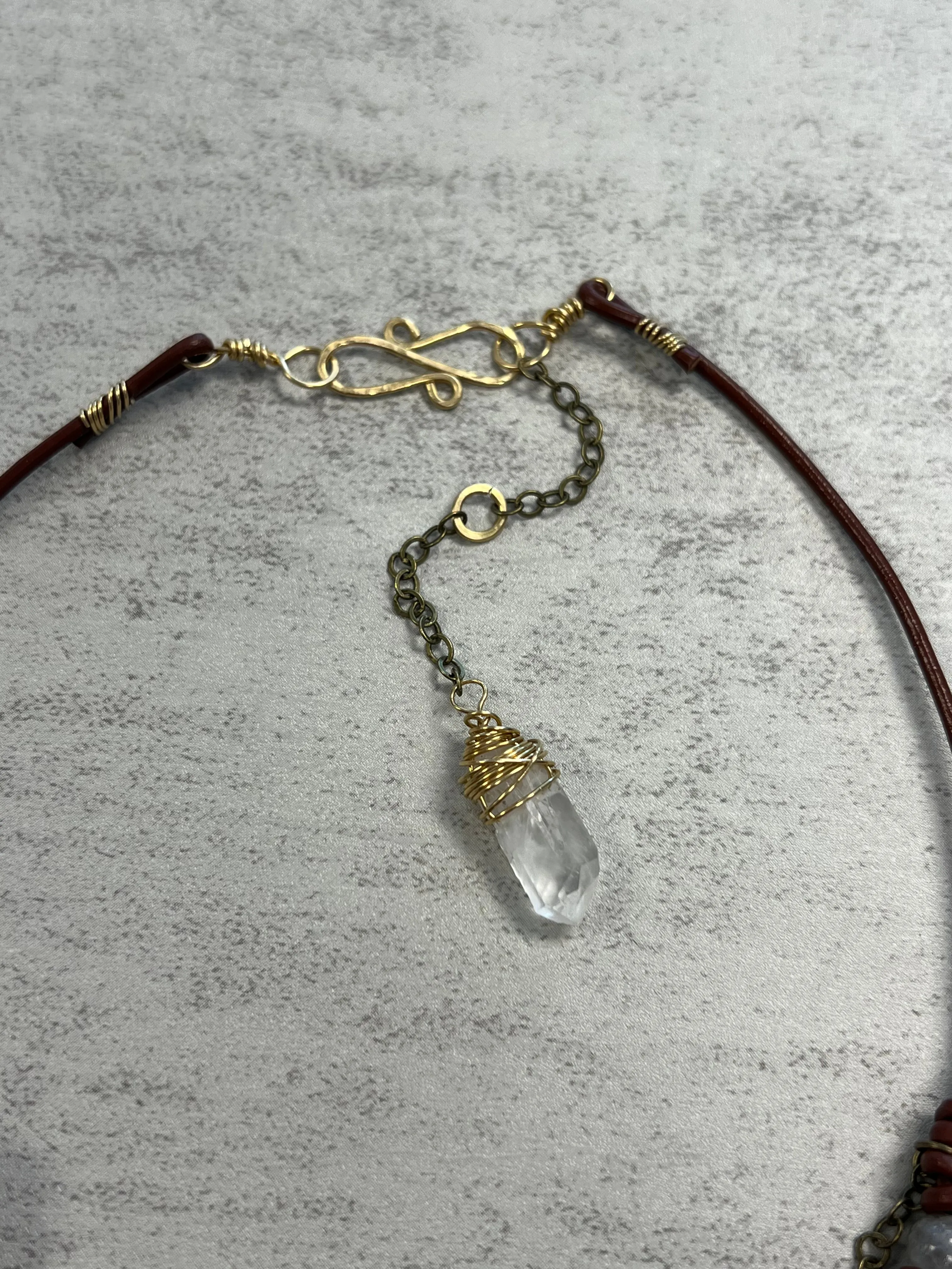 Aquamarine & Crazy Lace Agate Silver Leather Necklace | Handcrafted Jewelry