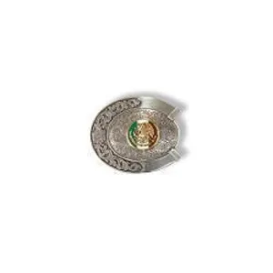 Ariat Antique Silver Oval Horseshoe Buckle with Mexico Flag Center