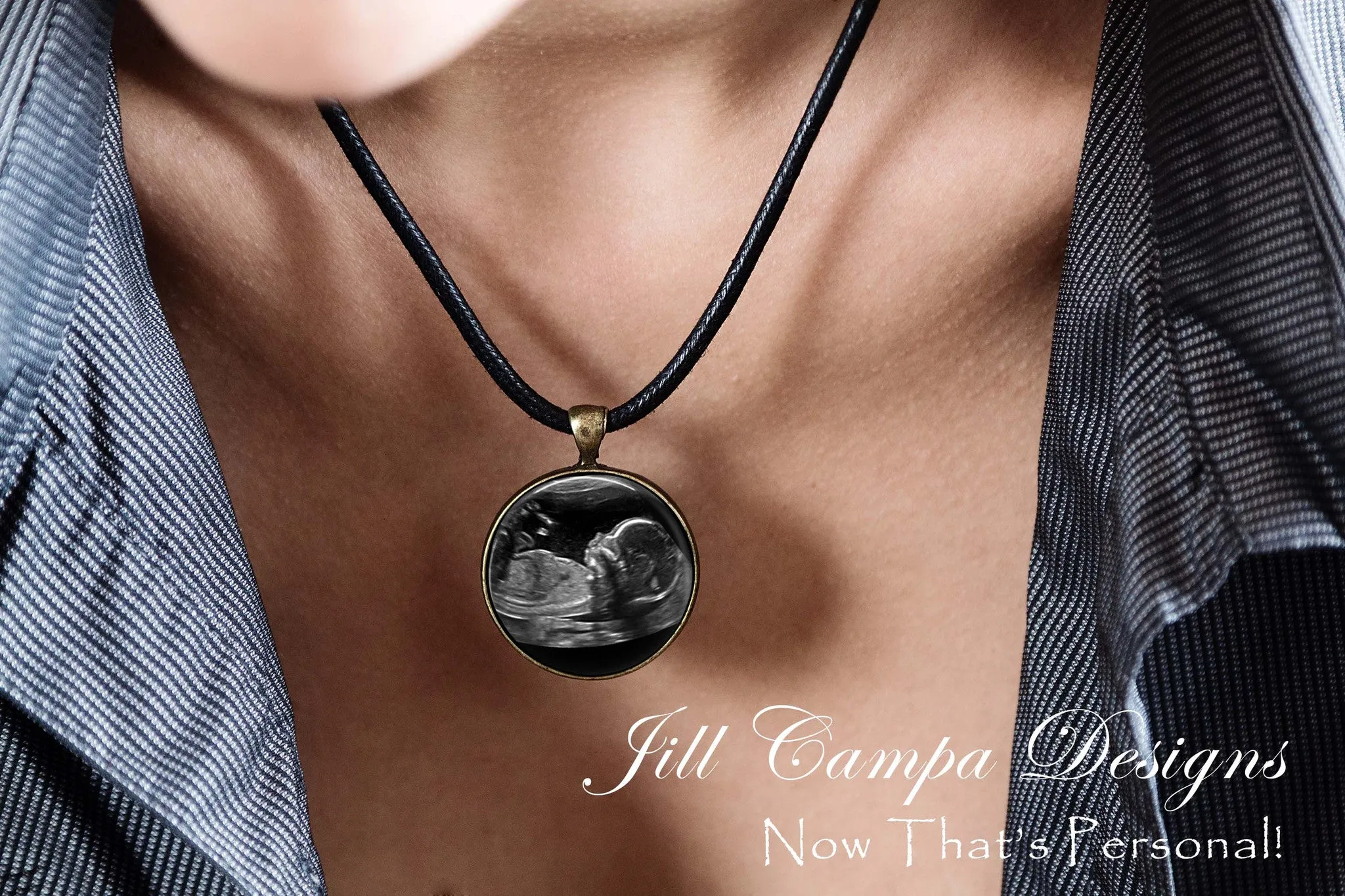 Baby SONOGRAM Necklace, Ultrasound Pendant - leather cord necklace