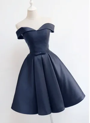 Beautiful Navy Blue Short Off Shoulder Sweetheart Party Dress, Navy Blue Party Dress, Homecoming Dresses