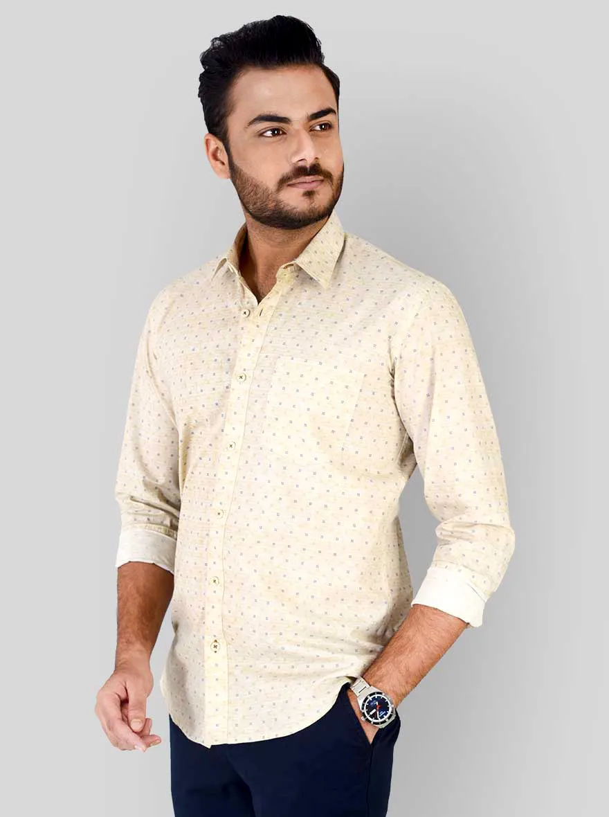 Beige Printed Slim Fit Casual Shirt | JadeBlue