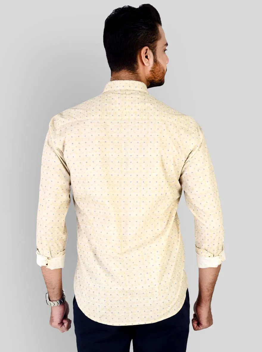 Beige Printed Slim Fit Casual Shirt | JadeBlue