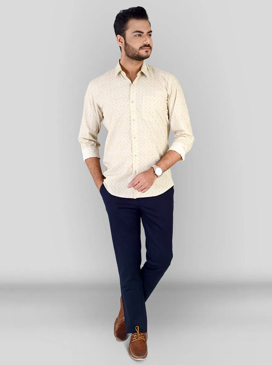 Beige Printed Slim Fit Casual Shirt | JadeBlue