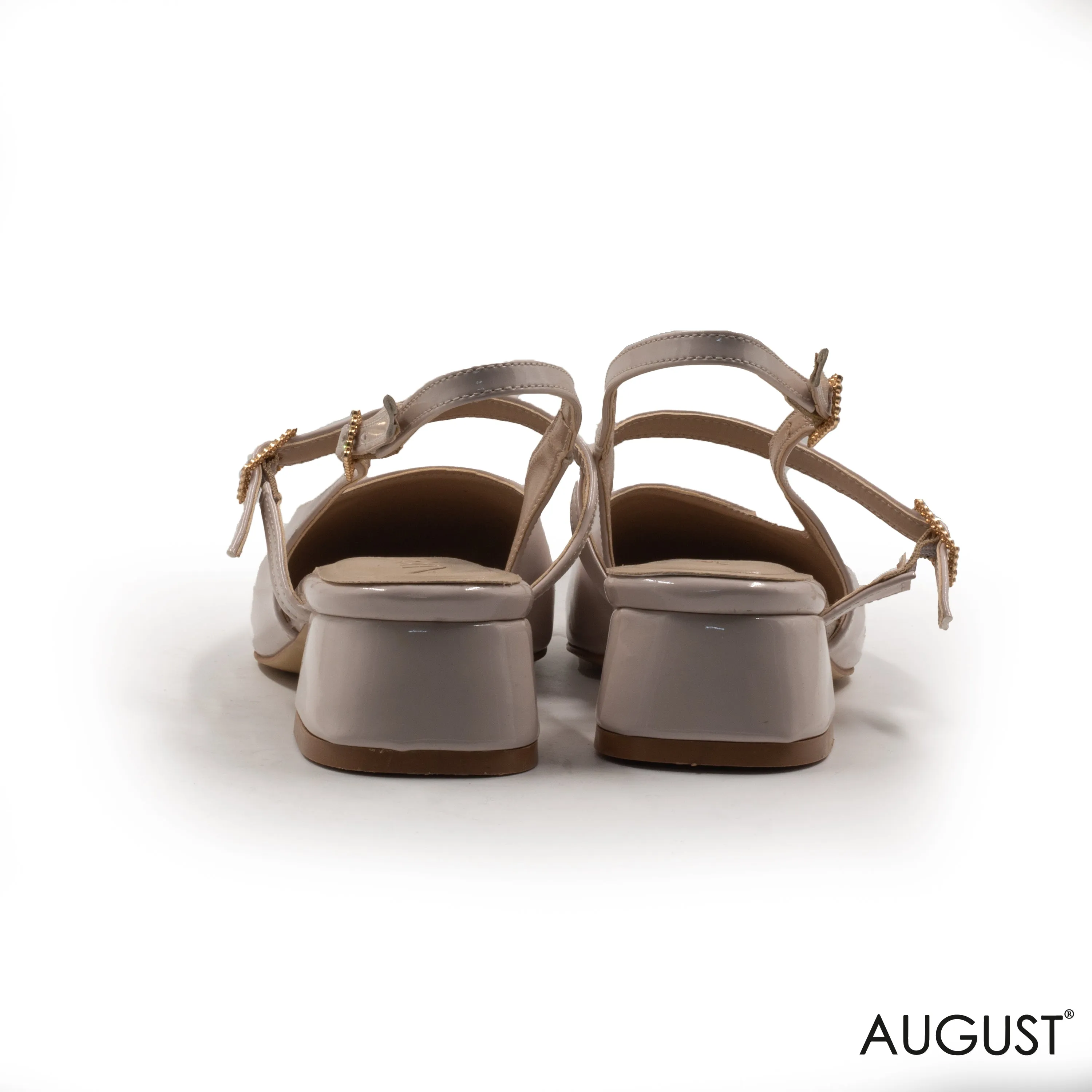 BEIGE SHINY LEATHER LOW PUMPS