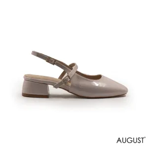 BEIGE SHINY LEATHER LOW PUMPS