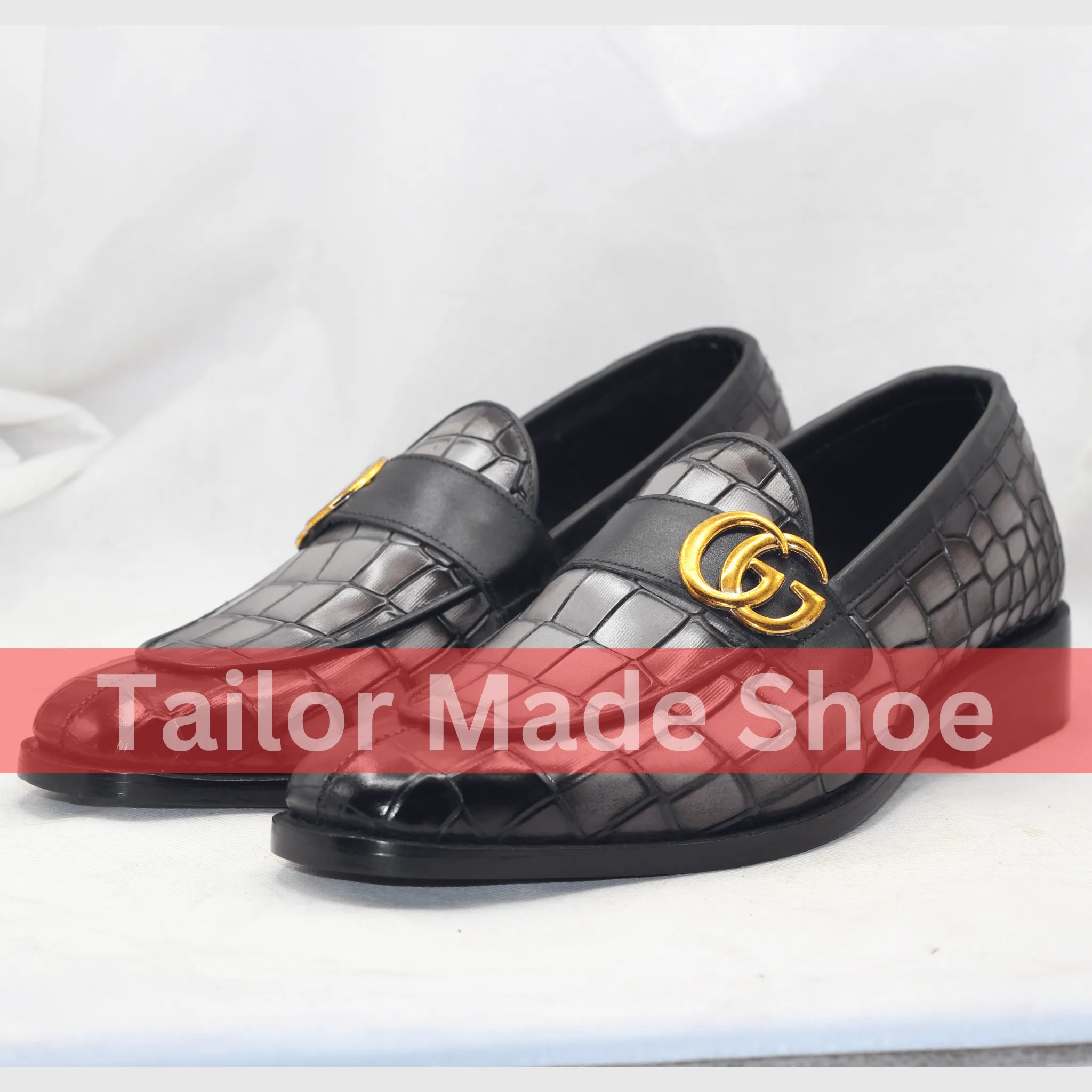 Bespoke Black & Gray Loafers with Gold Detail Tailor Made Handmade Leather Loafers - Luxury Footwear for Men- Premium Wedding & Formal Footwear