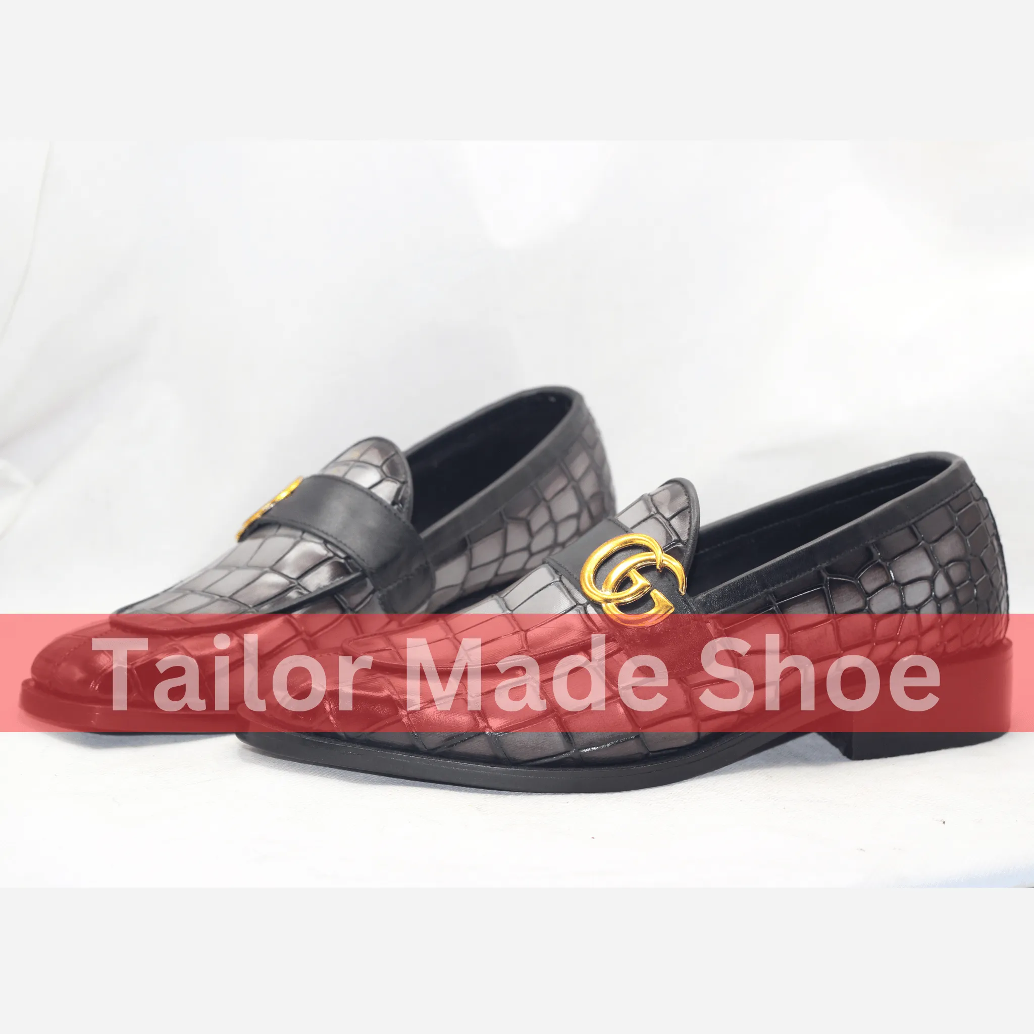 Bespoke Black & Gray Loafers with Gold Detail Tailor Made Handmade Leather Loafers - Luxury Footwear for Men- Premium Wedding & Formal Footwear
