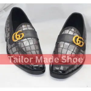 Bespoke Black & Gray Loafers with Gold Detail Tailor Made Handmade Leather Loafers - Luxury Footwear for Men- Premium Wedding & Formal Footwear