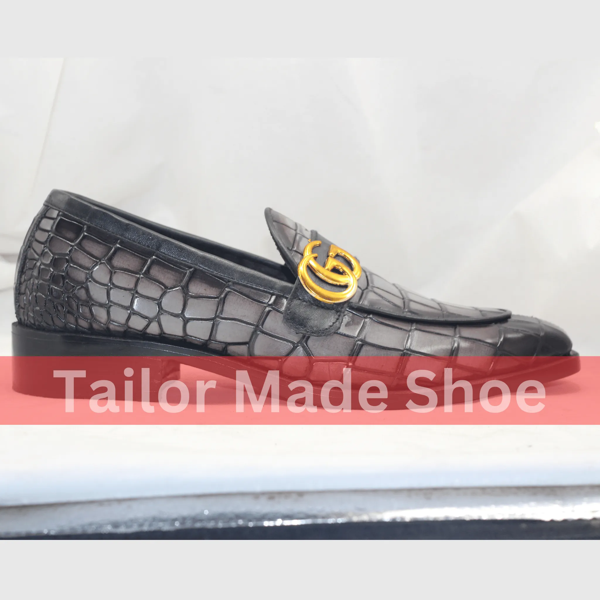 Bespoke Black & Gray Loafers with Gold Detail Tailor Made Handmade Leather Loafers - Luxury Footwear for Men- Premium Wedding & Formal Footwear