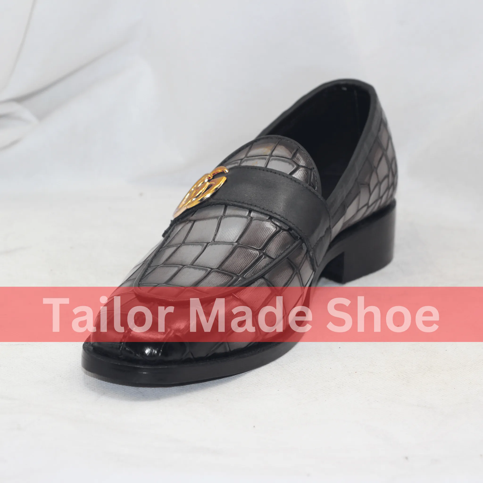 Bespoke Black & Gray Loafers with Gold Detail Tailor Made Handmade Leather Loafers - Luxury Footwear for Men- Premium Wedding & Formal Footwear