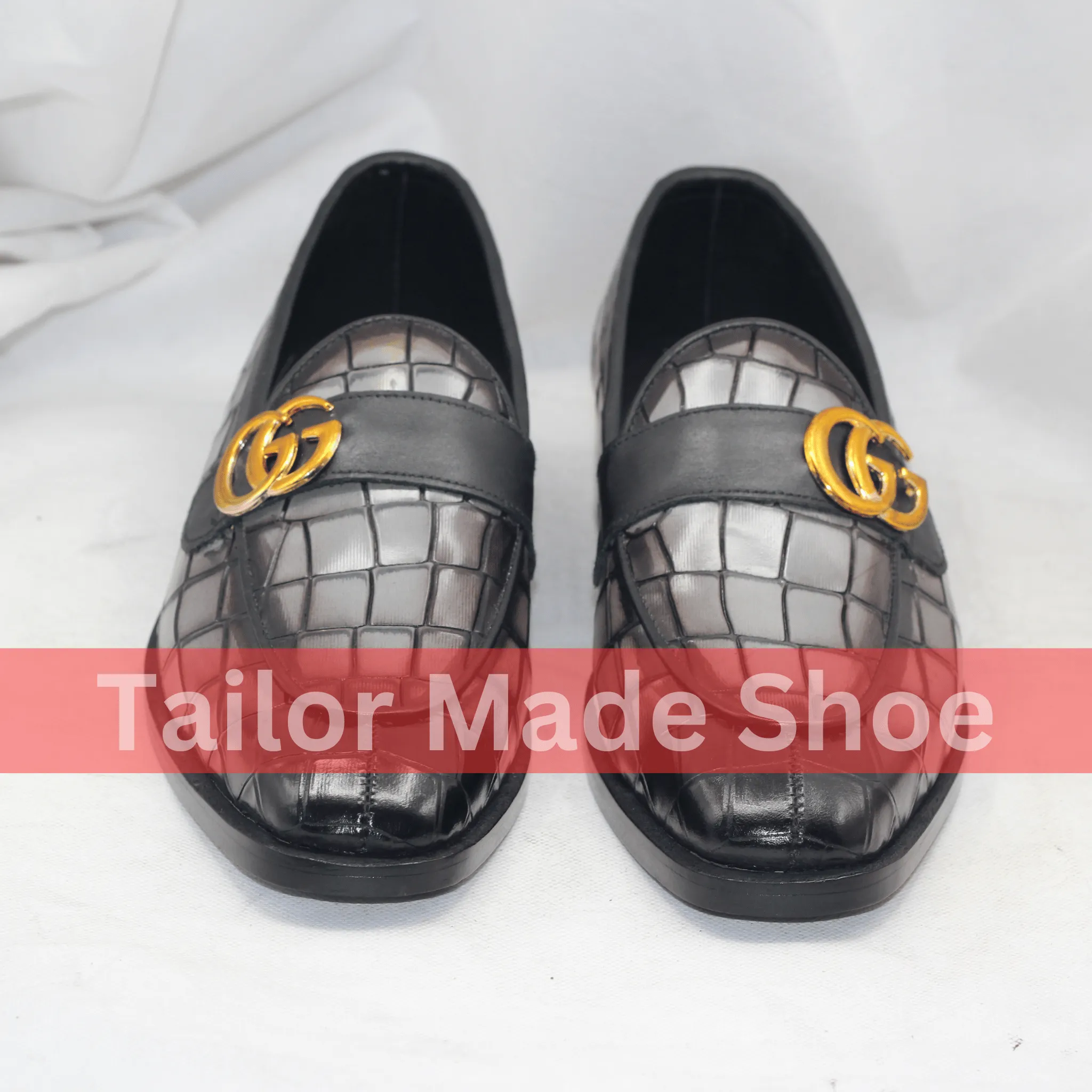 Bespoke Black & Gray Loafers with Gold Detail Tailor Made Handmade Leather Loafers - Luxury Footwear for Men- Premium Wedding & Formal Footwear