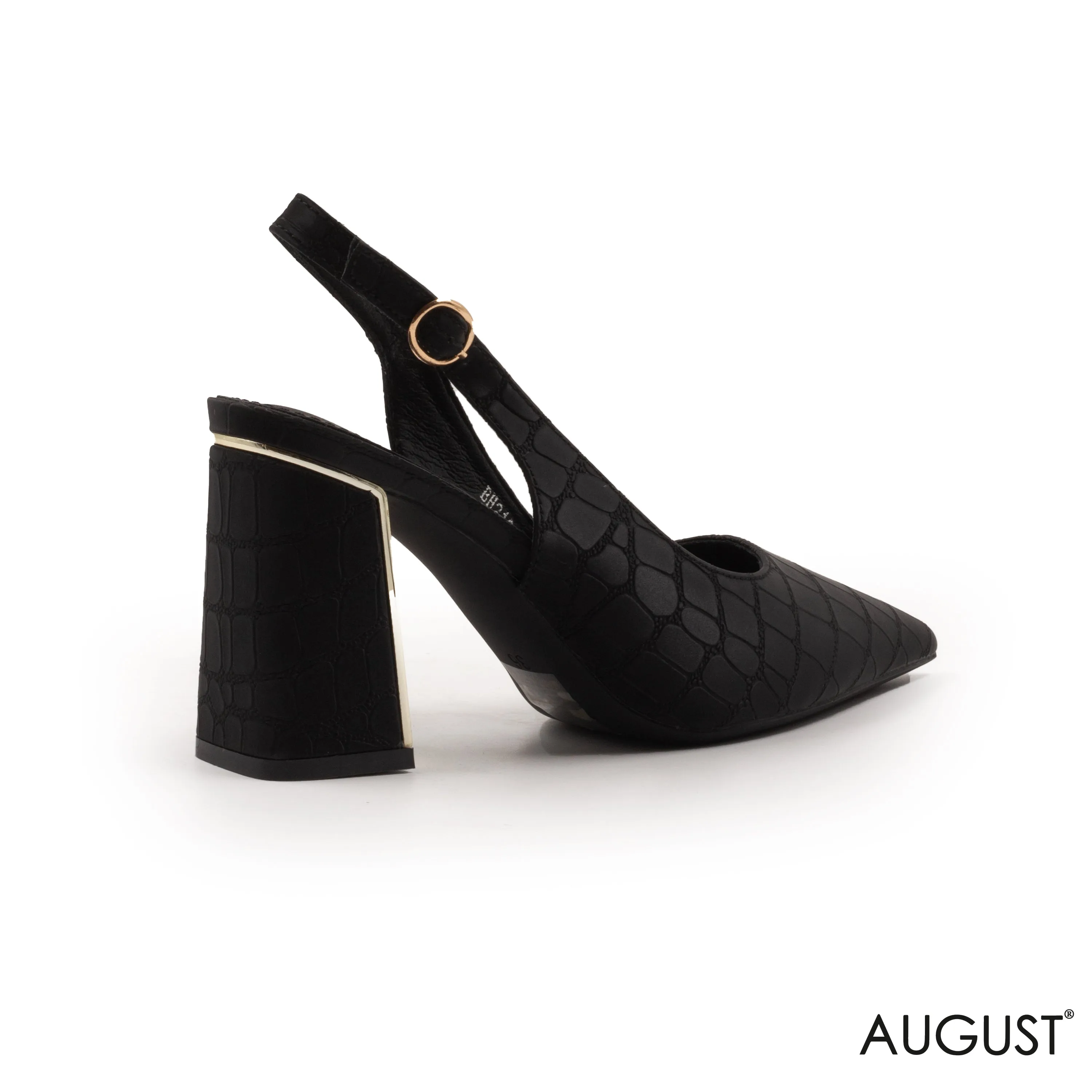 BLACK CROC LEATHER SLINGBACK HEEL SHOES