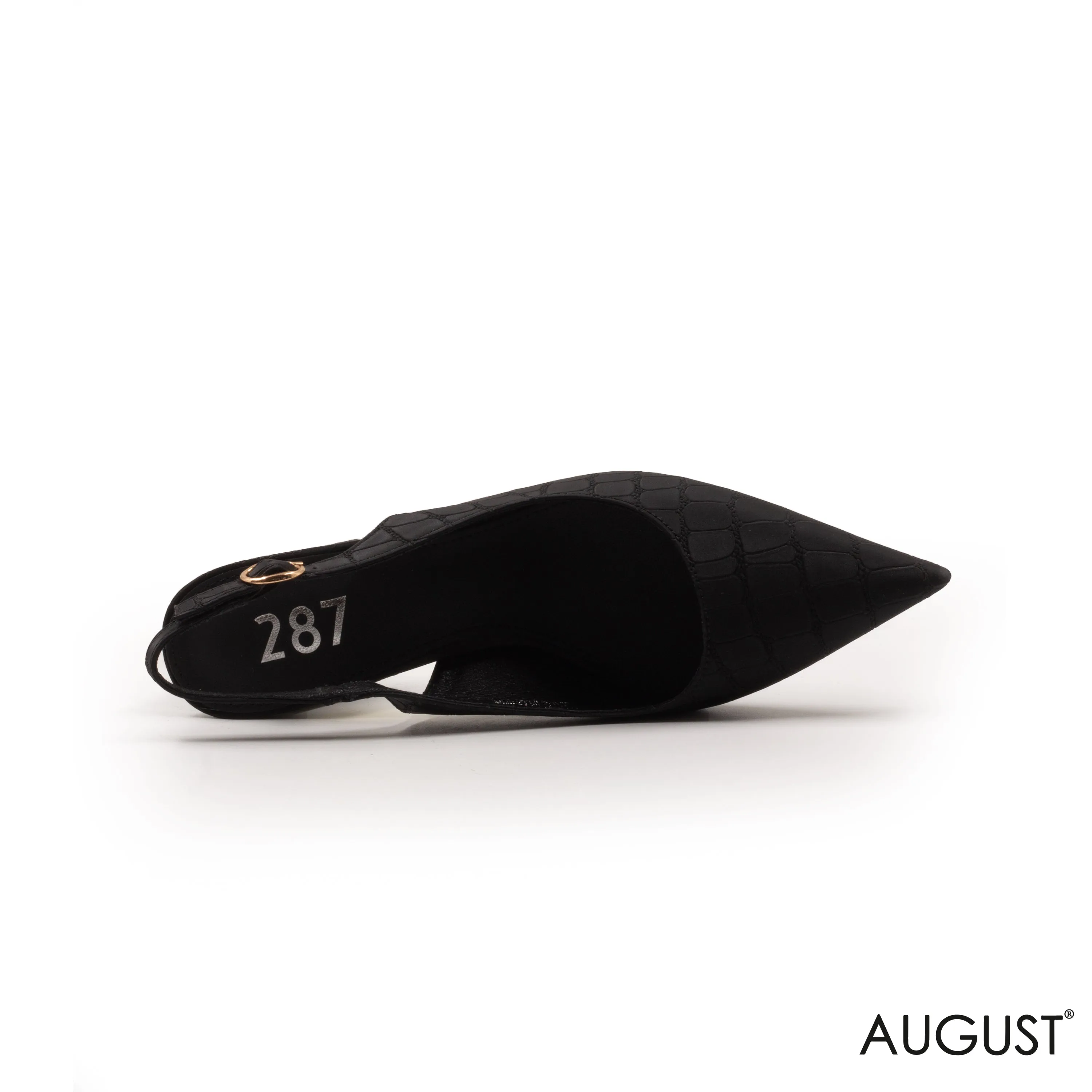 BLACK CROC LEATHER SLINGBACK HEEL SHOES