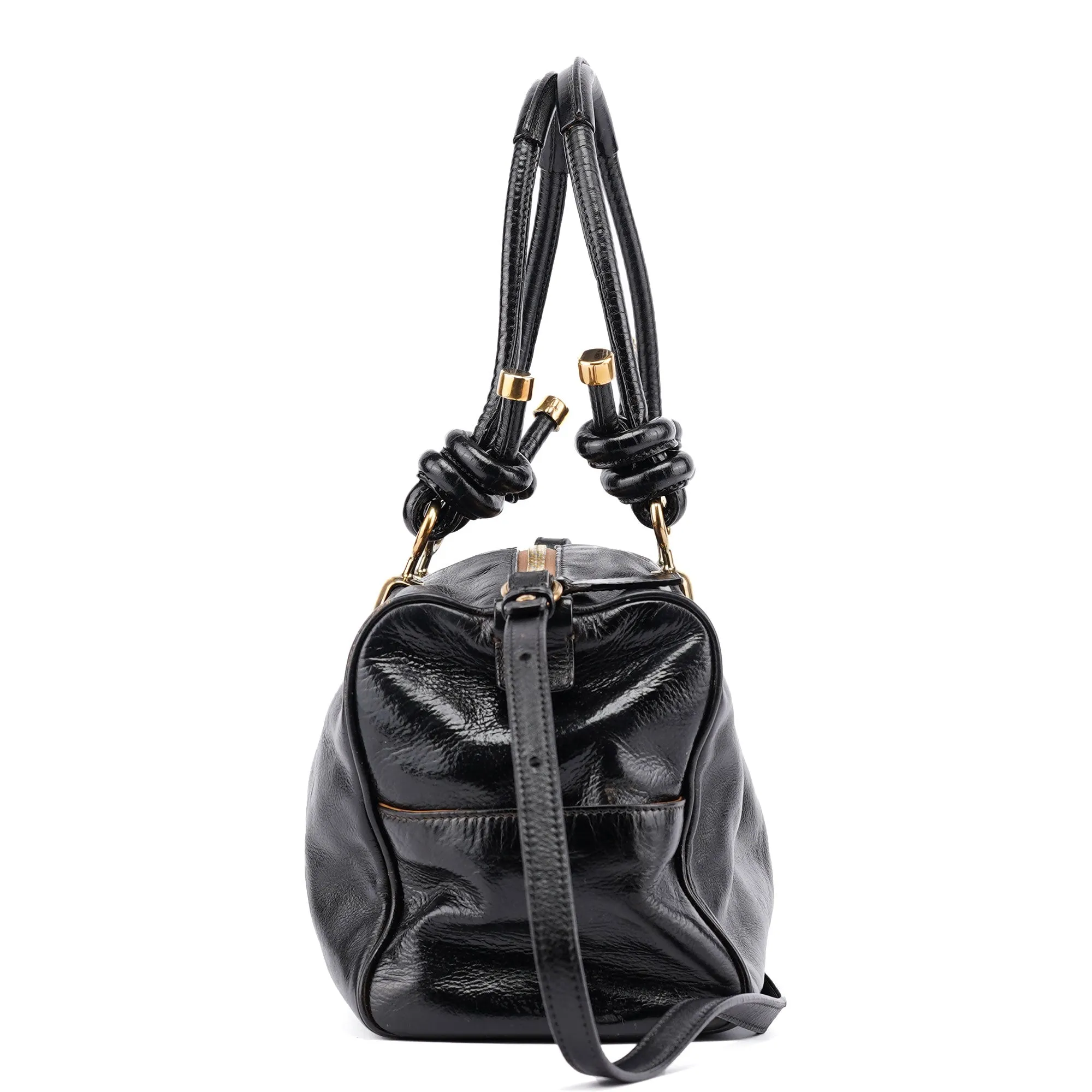 Black Gloss Leather Knot Tote Bag