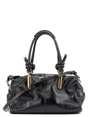 Black Gloss Leather Knot Tote Bag