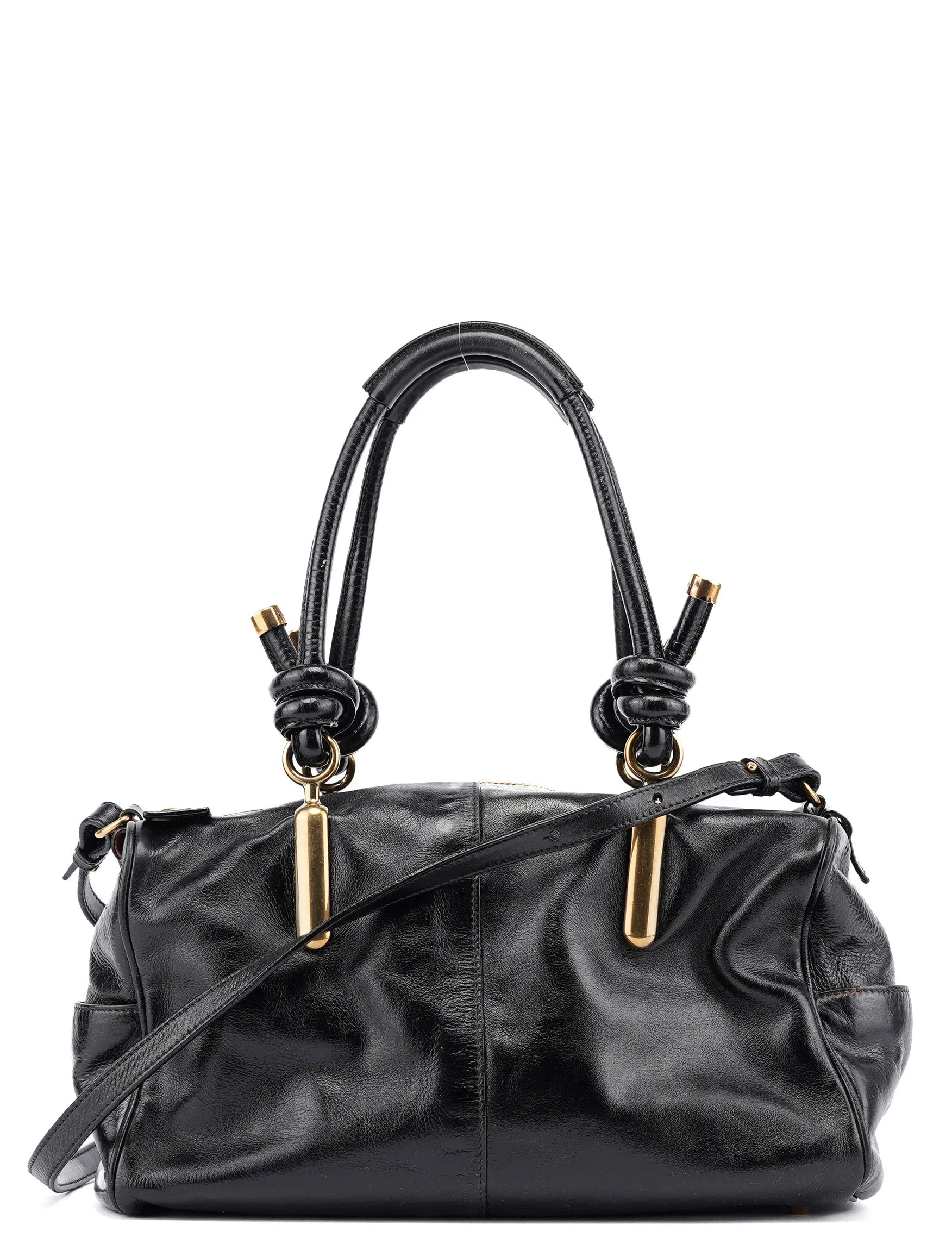 Black Gloss Leather Knot Tote Bag