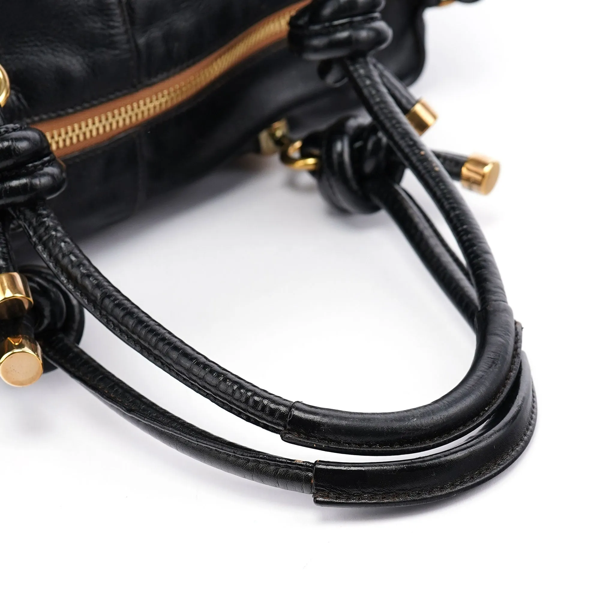 Black Gloss Leather Knot Tote Bag