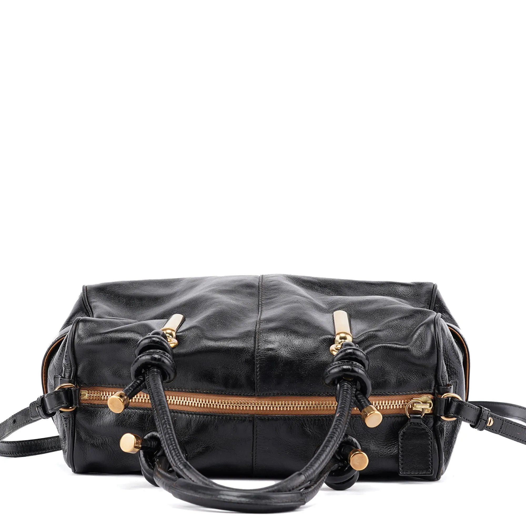 Black Gloss Leather Knot Tote Bag
