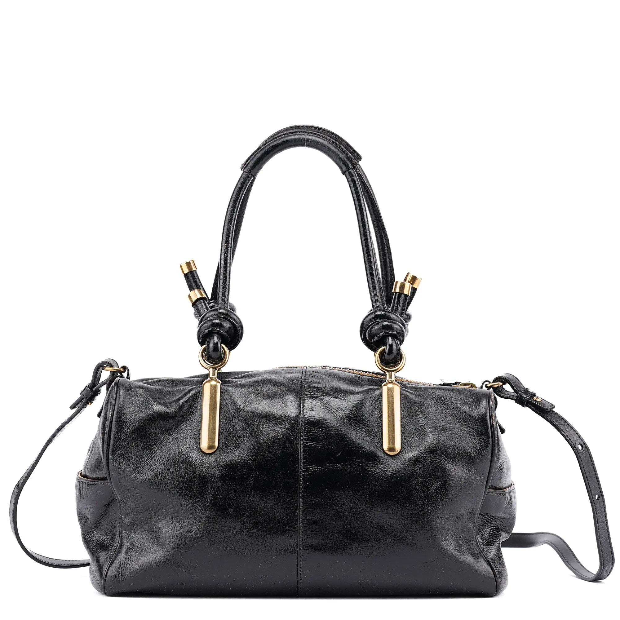 Black Gloss Leather Knot Tote Bag