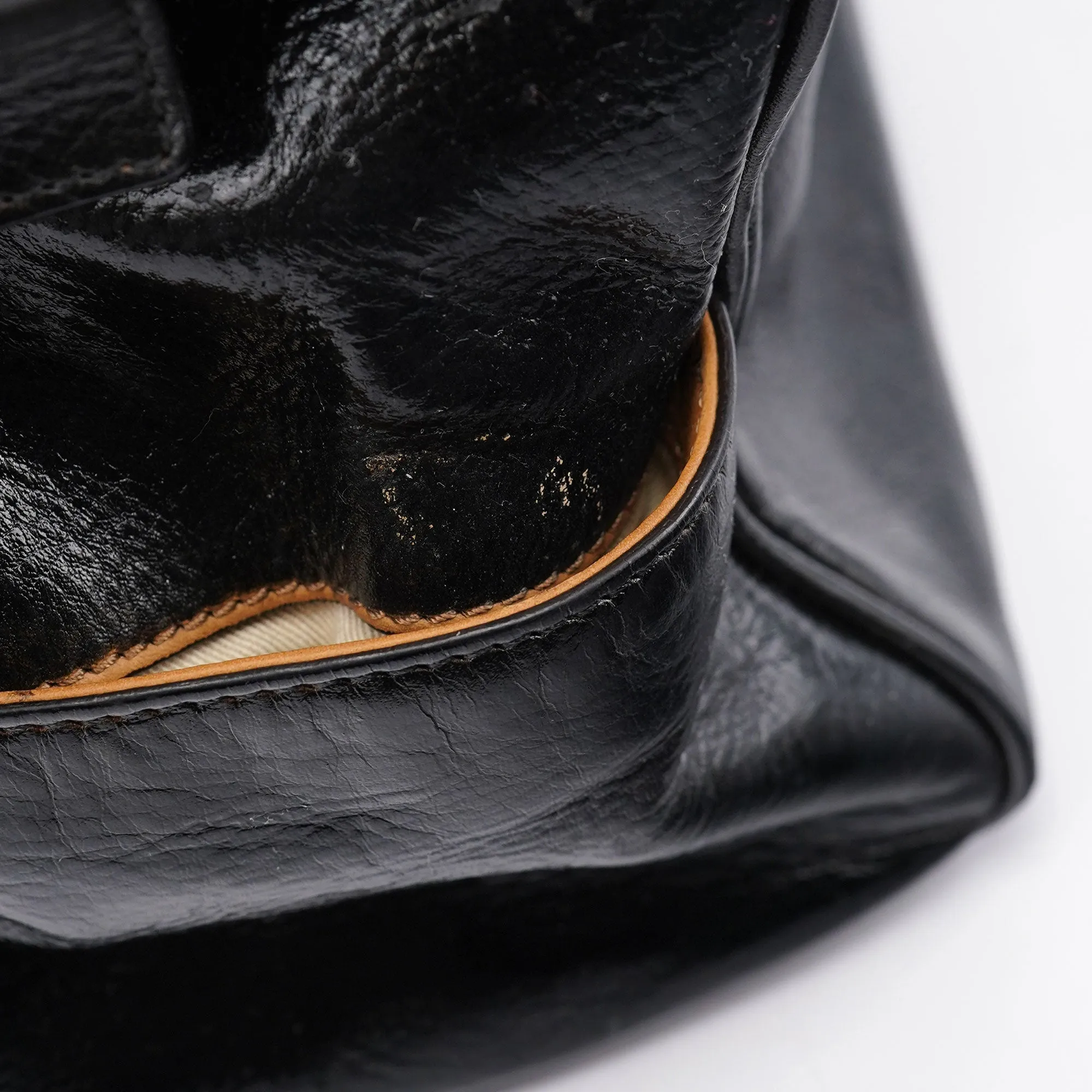 Black Gloss Leather Knot Tote Bag