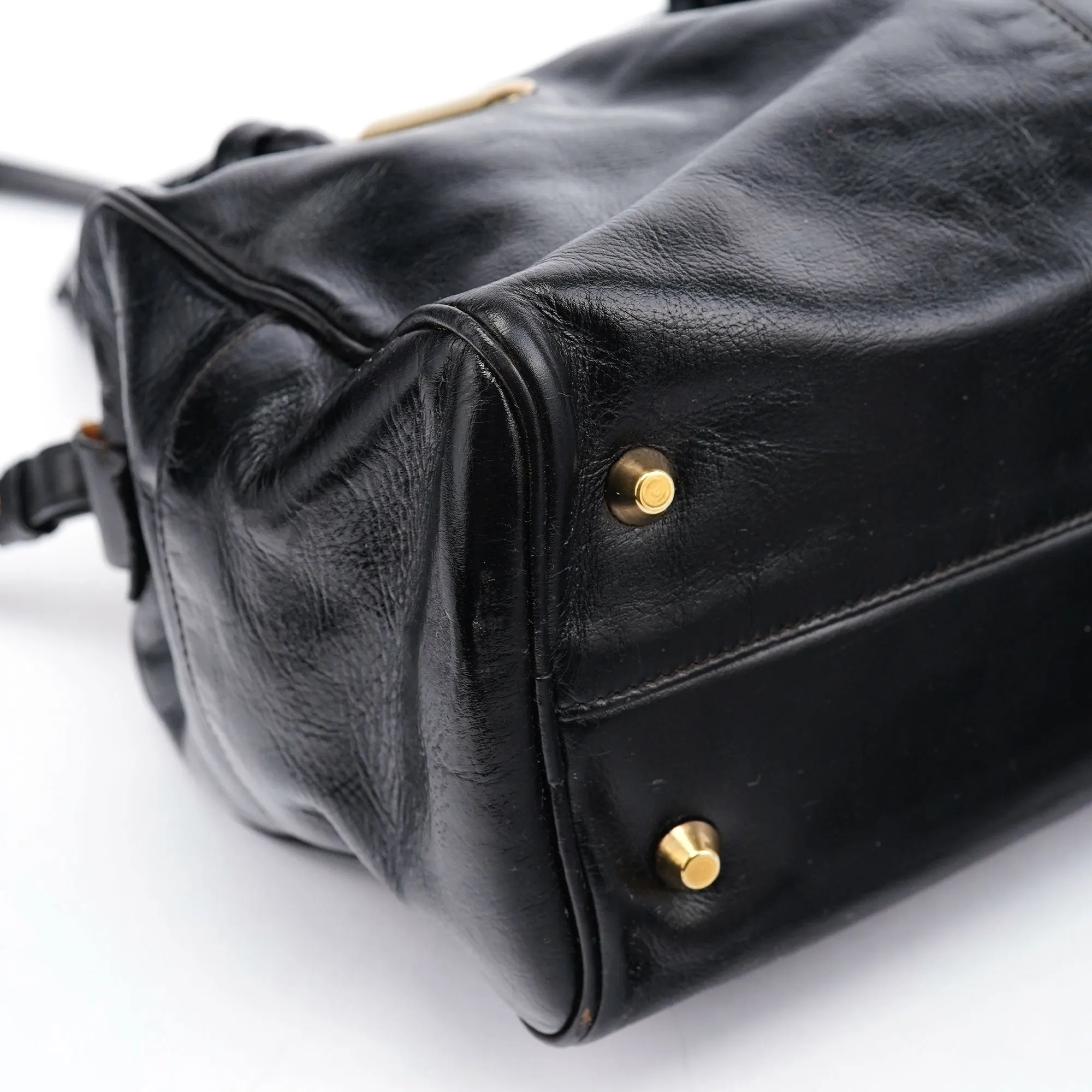 Black Gloss Leather Knot Tote Bag