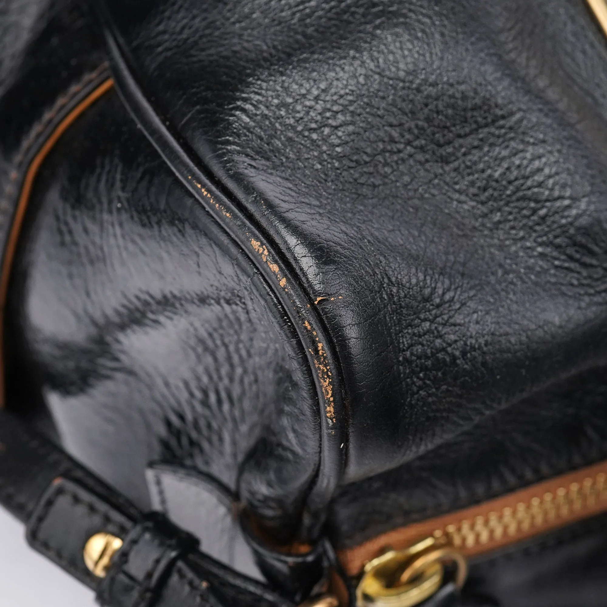 Black Gloss Leather Knot Tote Bag