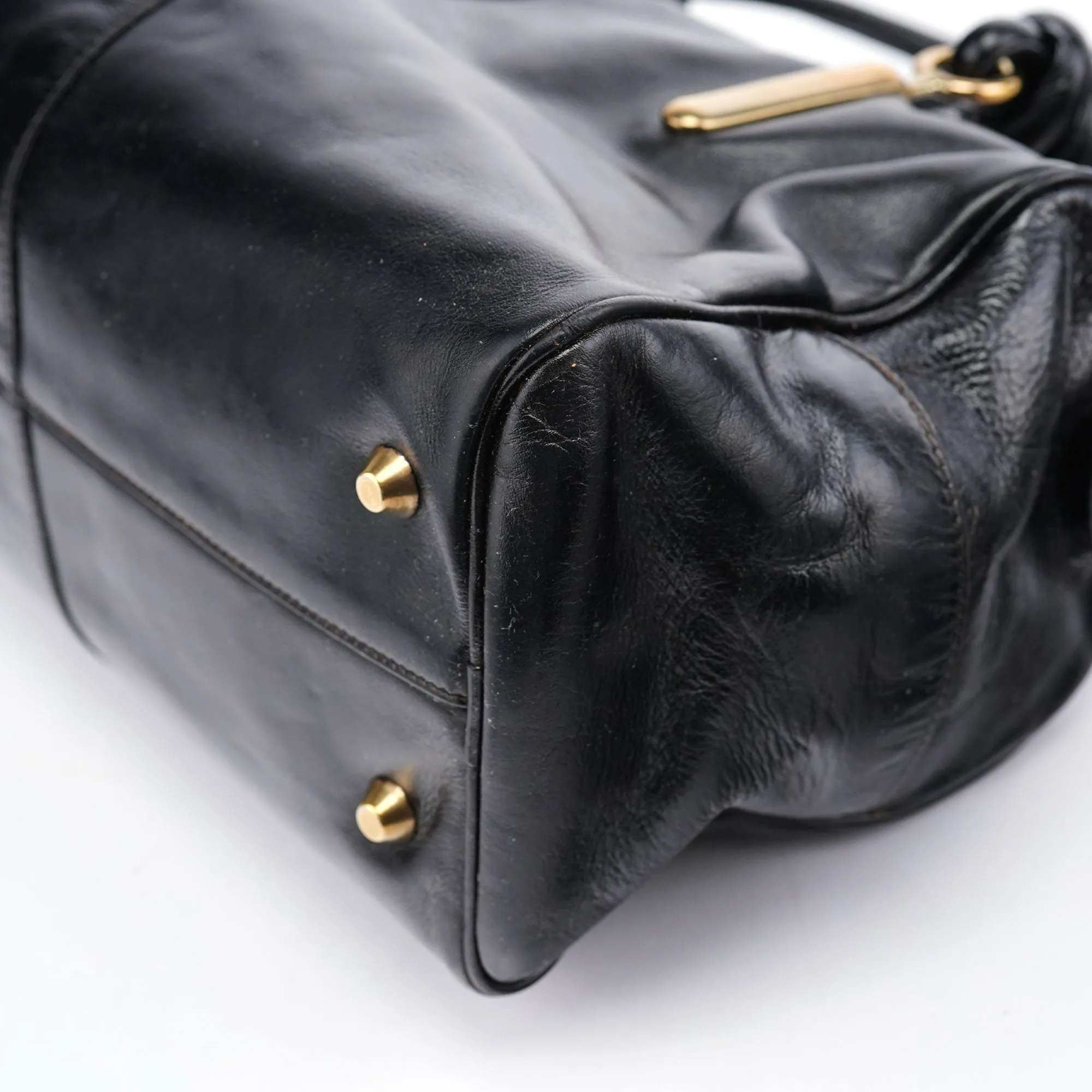 Black Gloss Leather Knot Tote Bag