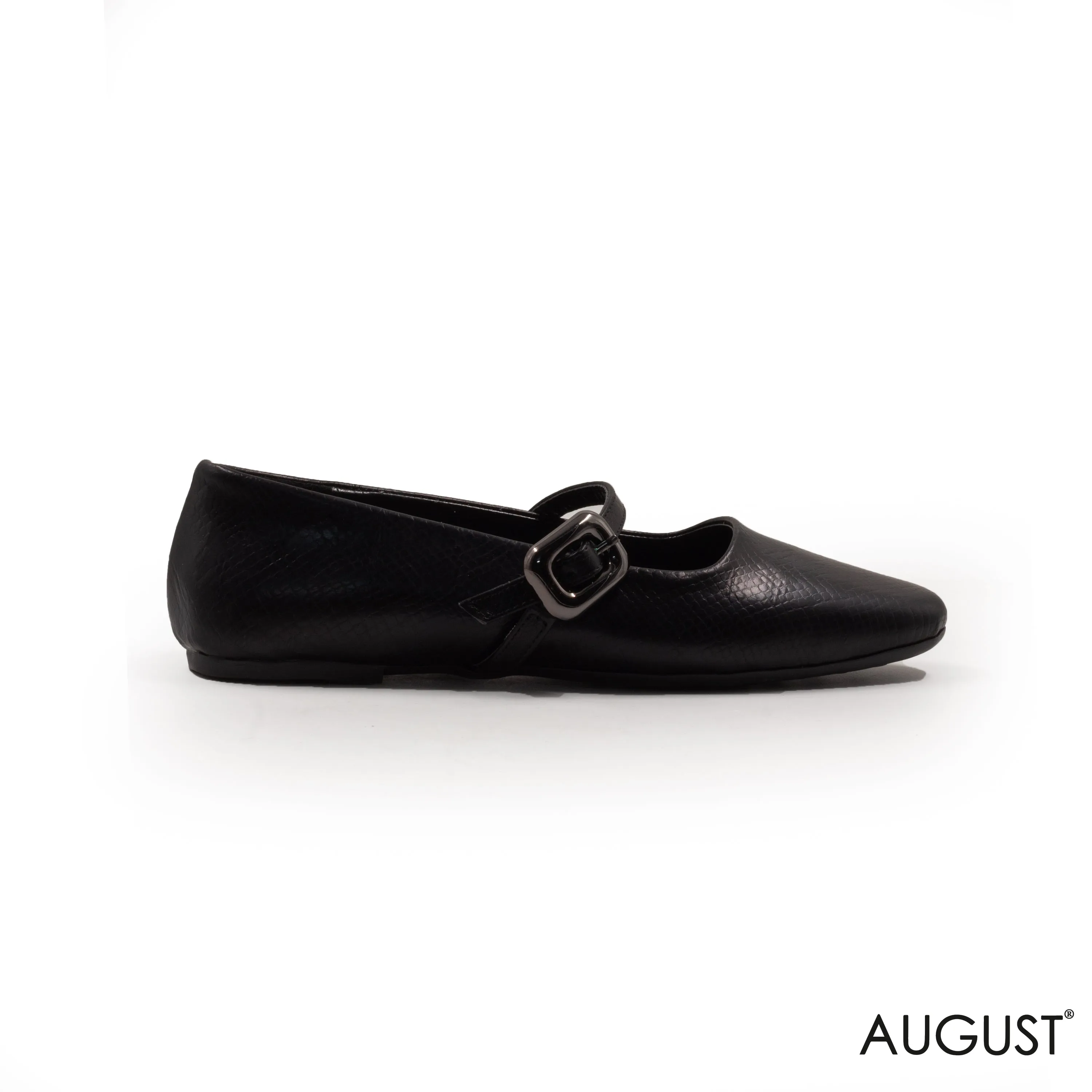 BLACK LEATHER BUCKLE BALLERINAS