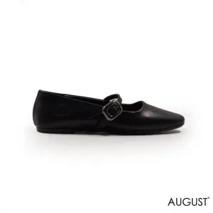 BLACK LEATHER BUCKLE BALLERINAS