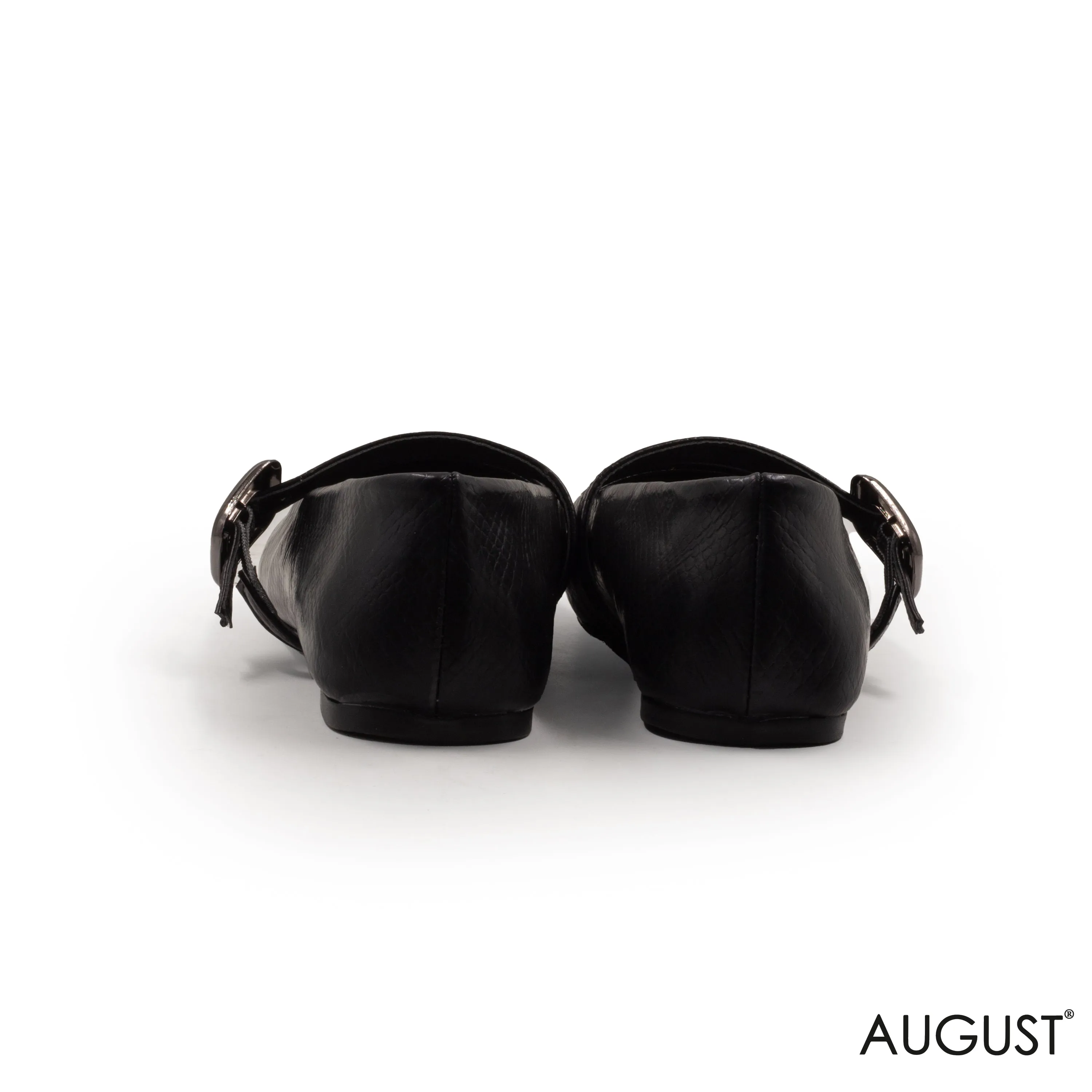 BLACK LEATHER BUCKLE BALLERINAS