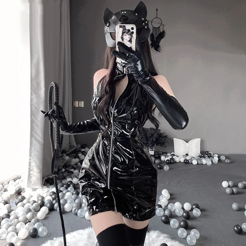 Black Patent Leather Lingerie Set  KF82872