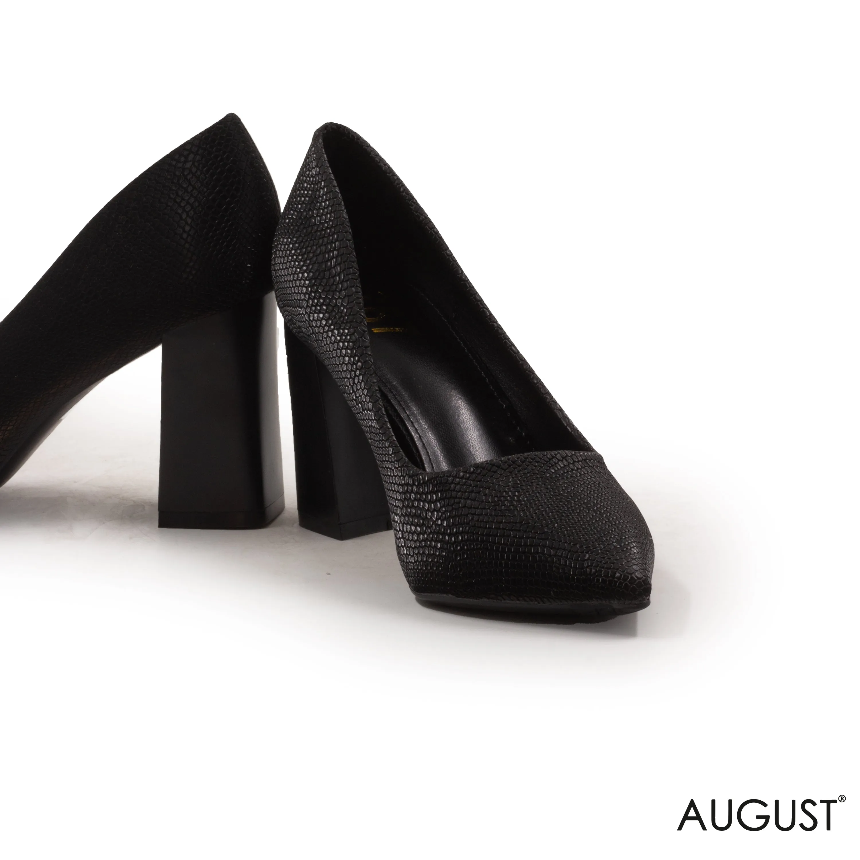BLOCK-HEEL SNAKE LEATHER SHOES