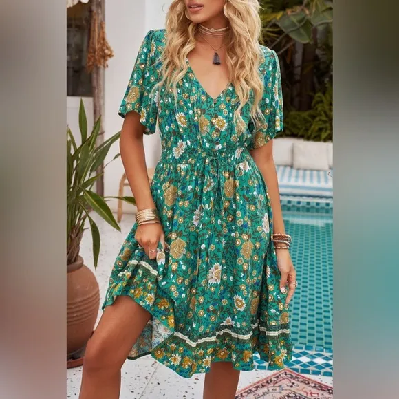 Bohemian Style - Floral Print Dress