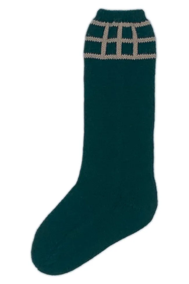 Bottle Green & Camel Knit Knee High Socks