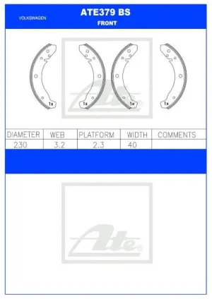 Brake Shoes Vw Beetle 1300,1500,1600 1966 Ate379Bs Ate