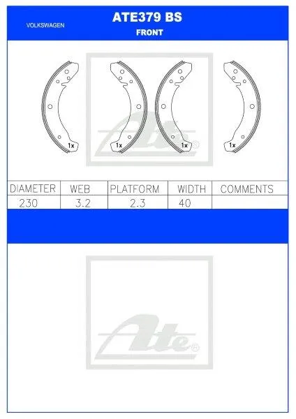 Brake Shoes Vw Beetle 1300,1500,1600 1966 Ate379Bs Ate