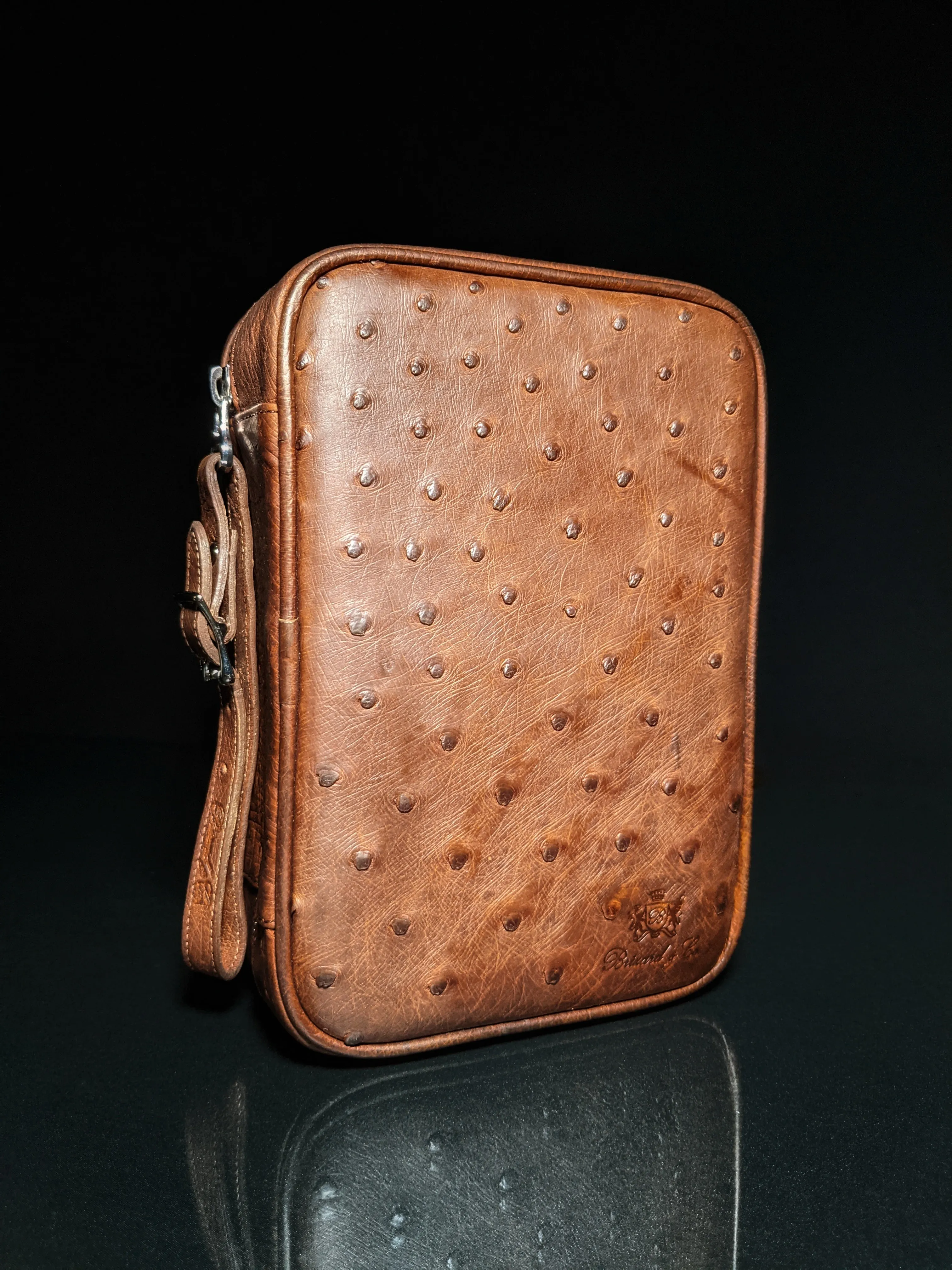 Brizard and Co Havana Traveler in Genuine Ostrich Antique Saddle Leather