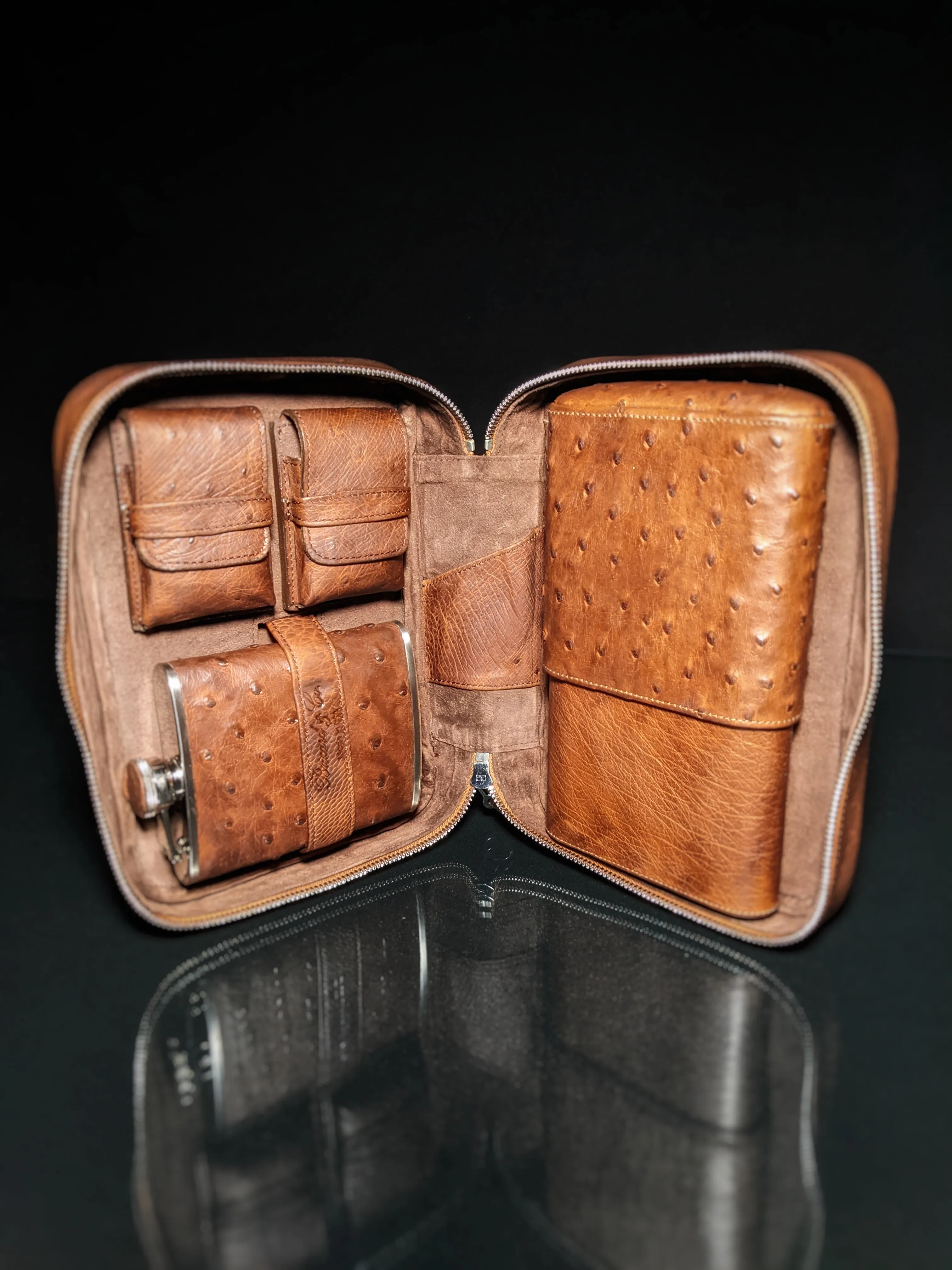 Brizard and Co Havana Traveler in Genuine Ostrich Antique Saddle Leather