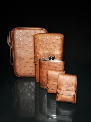 Brizard and Co Havana Traveler in Genuine Ostrich Antique Saddle Leather