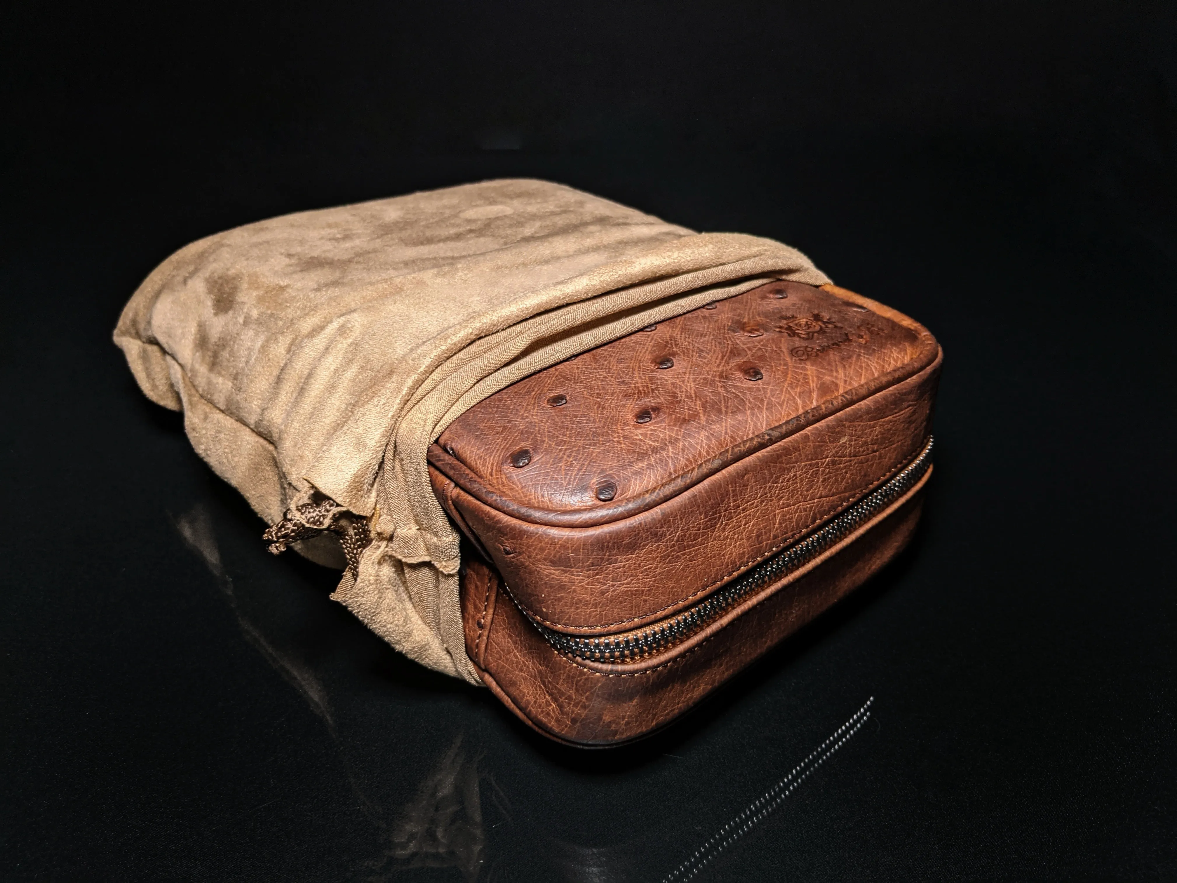 Brizard and Co Havana Traveler in Genuine Ostrich Antique Saddle Leather