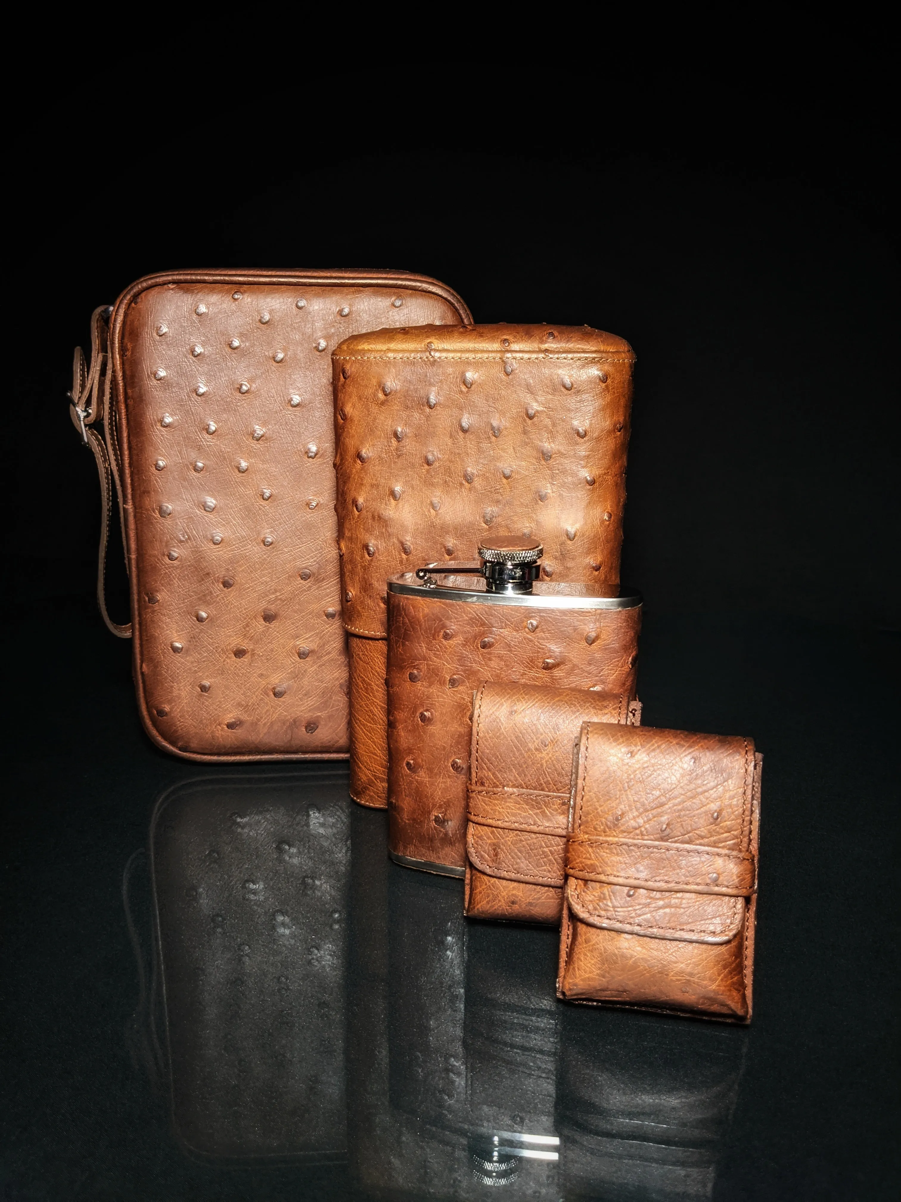 Brizard and Co Havana Traveler in Genuine Ostrich Antique Saddle Leather