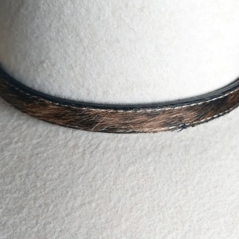 Brown Cowhair Leather Hat Band with Antique Silver buckle