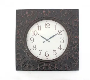 Brown Vintage Square Brass Metal Wall Clock