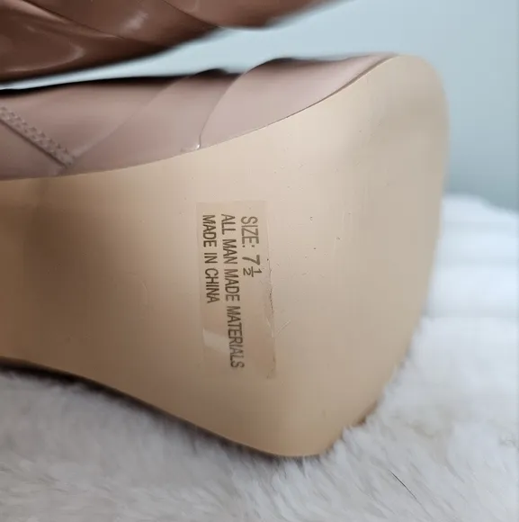 Brunay Light Nude Square Toe Platform Over-the-Knee Boots 7.5 Vegan Leather